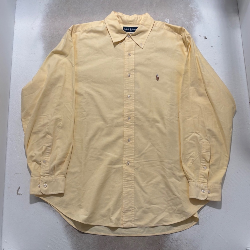 Ralph Lauren Classic Fit Yellow Oxford Shirt Mens 17.5 34/35 Long Sleeve Pony